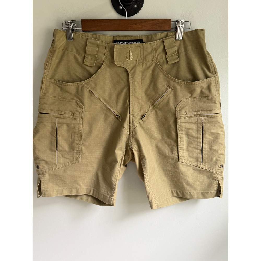 Tachuntfish Men Tactical Cargo Shorts Tan Ripstop Utility Hiking Fishing Size 32